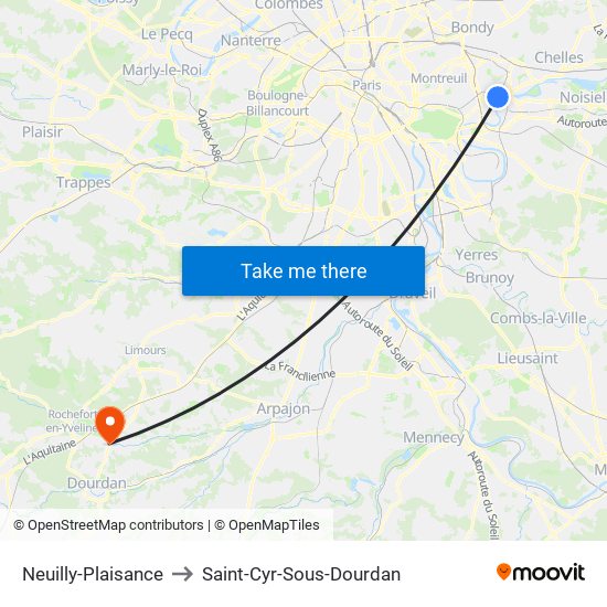 Neuilly-Plaisance to Saint-Cyr-Sous-Dourdan map