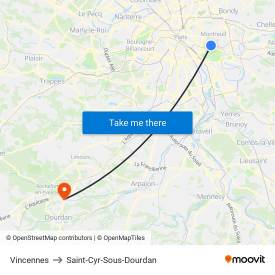 Vincennes to Saint-Cyr-Sous-Dourdan map