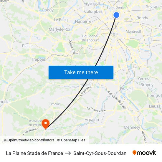 La Plaine Stade de France to Saint-Cyr-Sous-Dourdan map