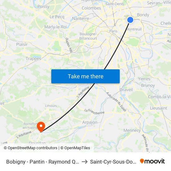 Bobigny - Pantin - Raymond Queneau to Saint-Cyr-Sous-Dourdan map