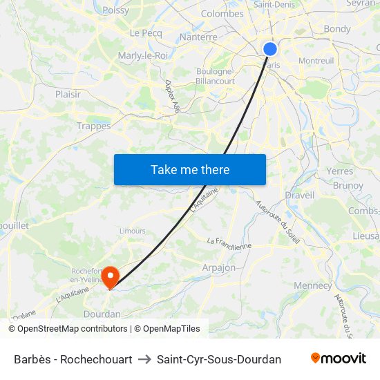 Barbès - Rochechouart to Saint-Cyr-Sous-Dourdan map