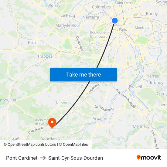 Pont Cardinet to Saint-Cyr-Sous-Dourdan map