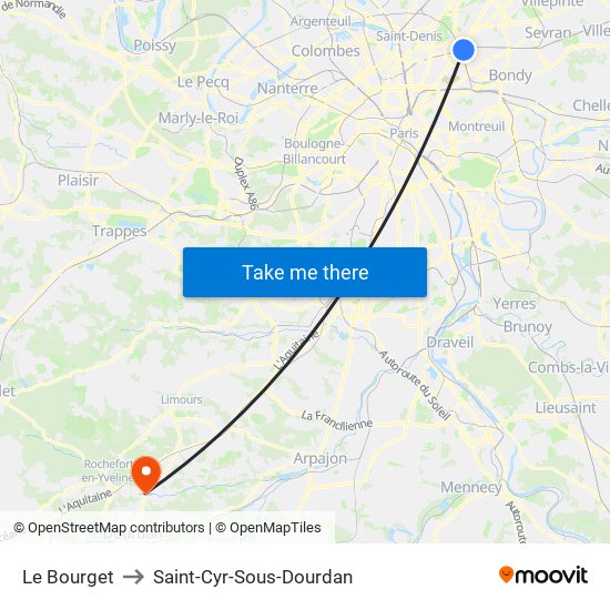 Le Bourget to Saint-Cyr-Sous-Dourdan map