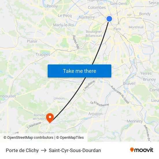 Porte de Clichy to Saint-Cyr-Sous-Dourdan map