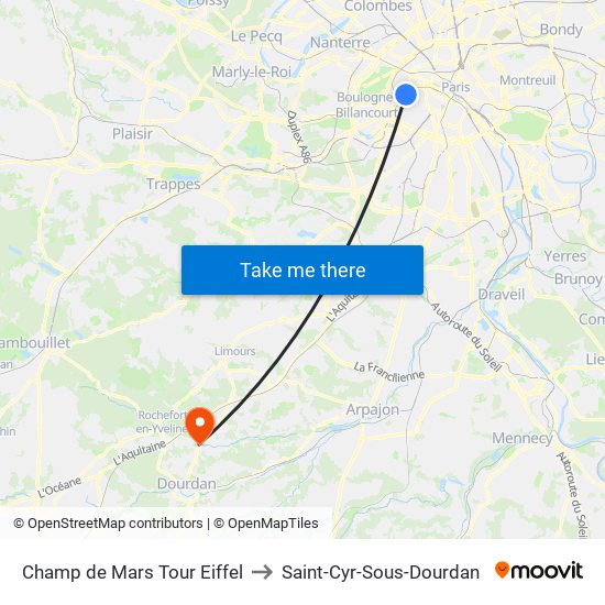 Champ de Mars Tour Eiffel to Saint-Cyr-Sous-Dourdan map