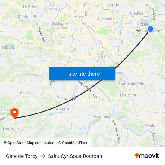 Gare de Torcy to Saint-Cyr-Sous-Dourdan map