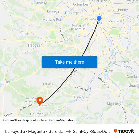 La Fayette - Magenta - Gare du Nord to Saint-Cyr-Sous-Dourdan map