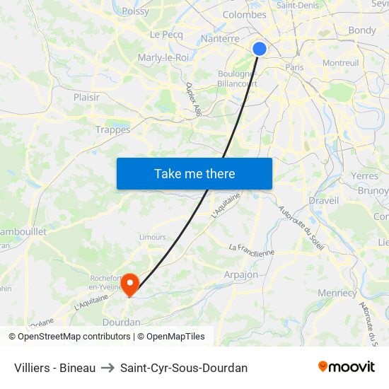 Villiers - Bineau to Saint-Cyr-Sous-Dourdan map