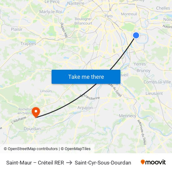 Saint-Maur – Créteil RER to Saint-Cyr-Sous-Dourdan map