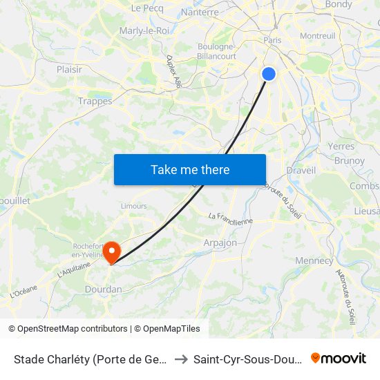 Stade Charléty (Porte de Gentilly) to Saint-Cyr-Sous-Dourdan map