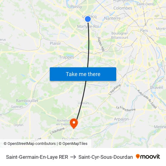 Saint-Germain-En-Laye RER to Saint-Cyr-Sous-Dourdan map