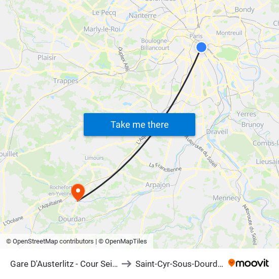 Gare D'Austerlitz - Cour Seine to Saint-Cyr-Sous-Dourdan map