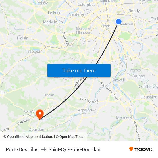 Porte Des Lilas to Saint-Cyr-Sous-Dourdan map