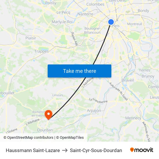 Haussmann Saint-Lazare to Saint-Cyr-Sous-Dourdan map