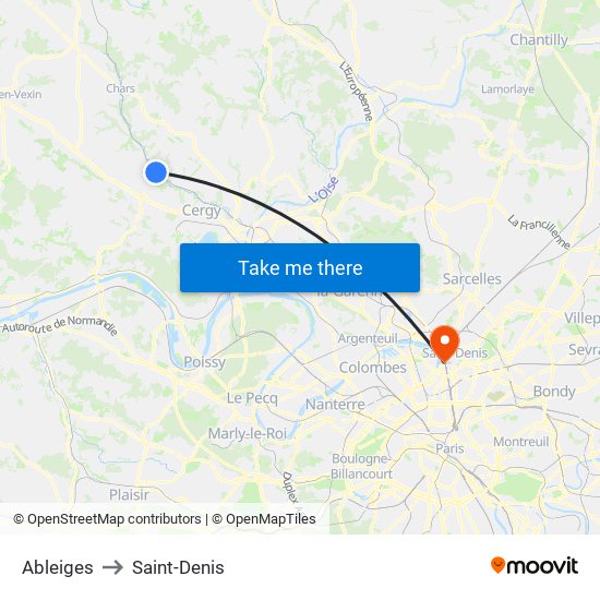 Ableiges to Saint-Denis map