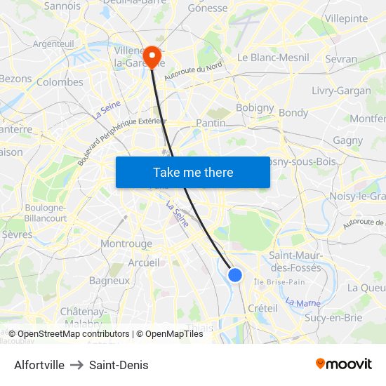 Alfortville to Saint-Denis map