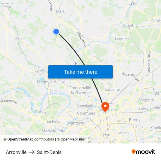 Arronville to Saint-Denis map