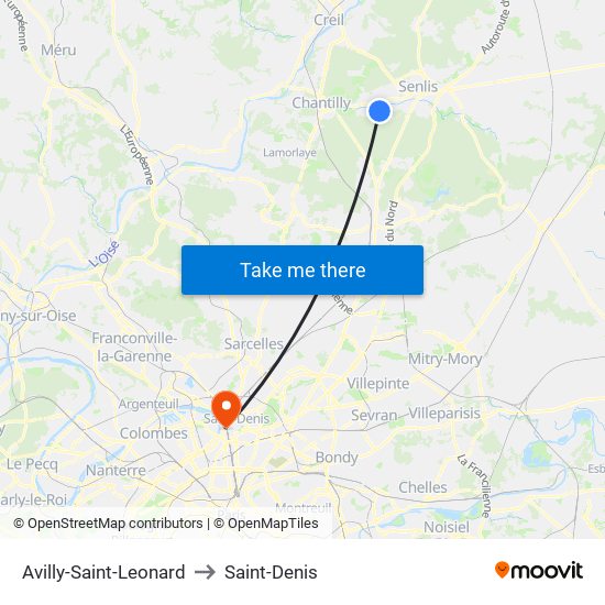 Avilly-Saint-Leonard to Saint-Denis map