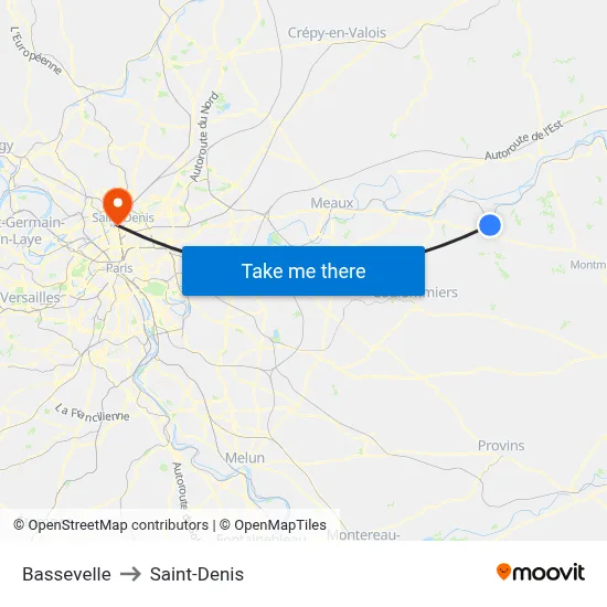 Bassevelle to Saint-Denis map
