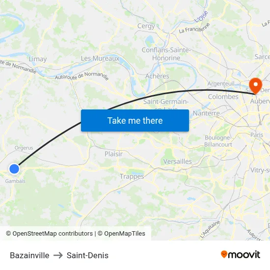 Bazainville to Saint-Denis map