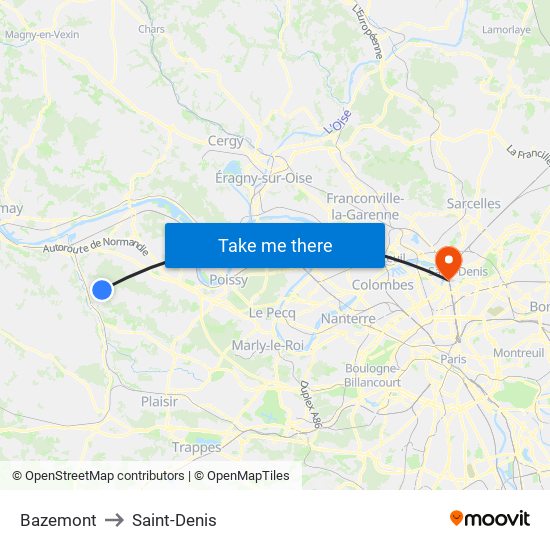 Bazemont to Saint-Denis map
