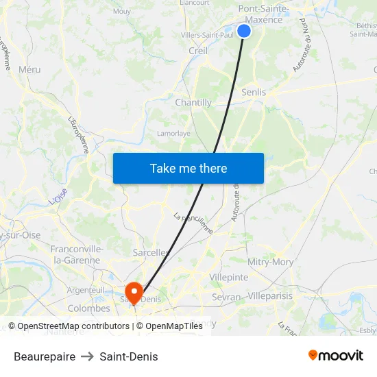 Beaurepaire to Saint-Denis map