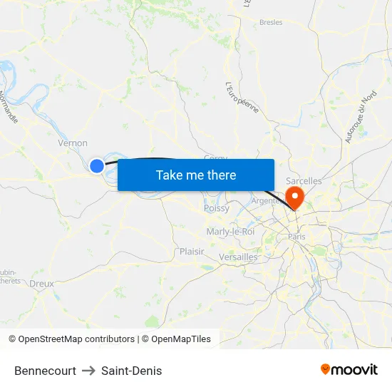 Bennecourt to Saint-Denis map