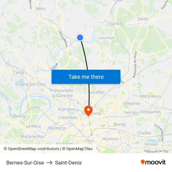 Bernes-Sur-Oise to Saint-Denis map