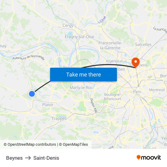 Beynes to Saint-Denis map