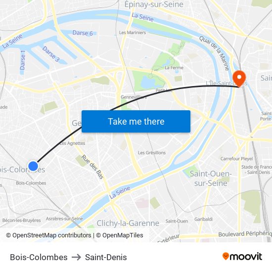 Bois-Colombes to Saint-Denis map