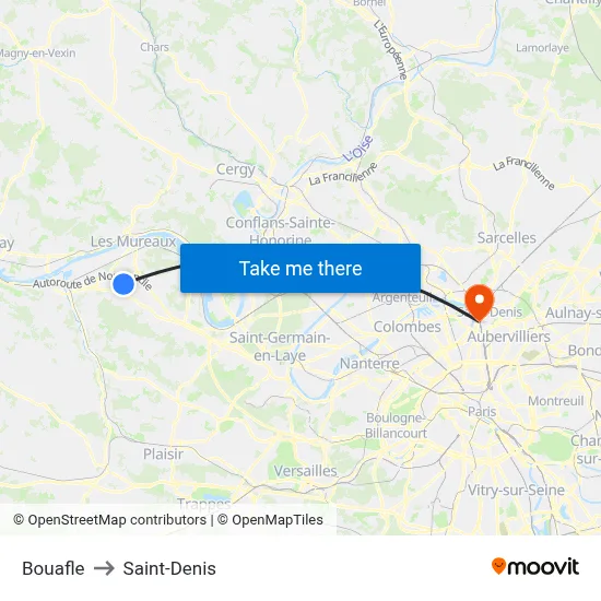Bouafle to Saint-Denis map