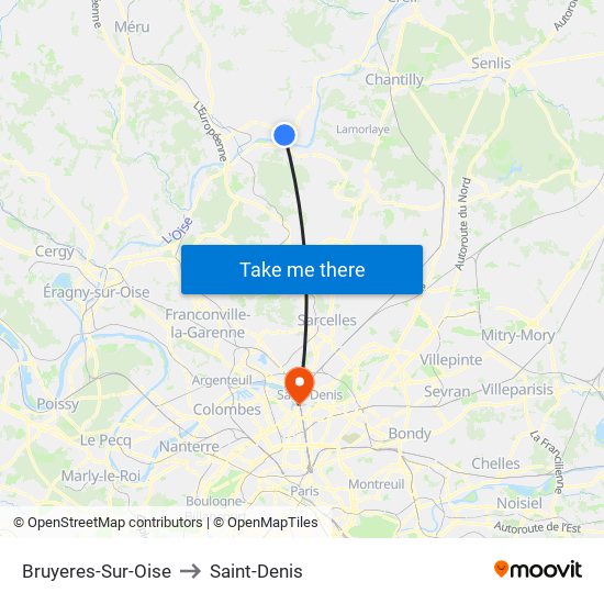 Bruyeres-Sur-Oise to Saint-Denis map