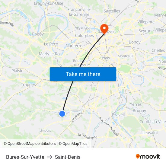 Bures-Sur-Yvette to Saint-Denis map