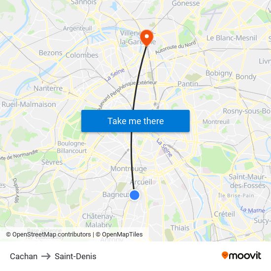 Cachan to Saint-Denis map