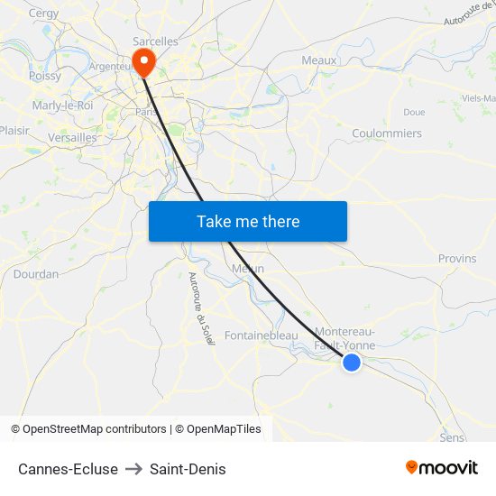 Cannes-Ecluse to Saint-Denis map