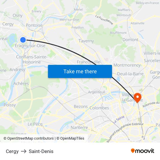 Cergy to Saint-Denis map