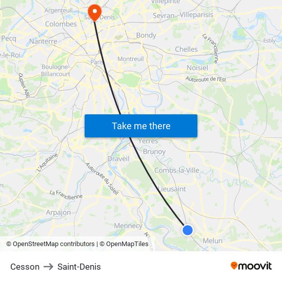 Cesson to Saint-Denis map