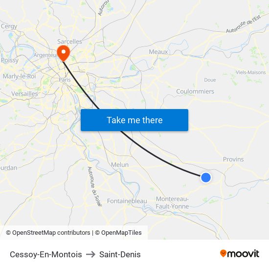 Cessoy-En-Montois to Saint-Denis map