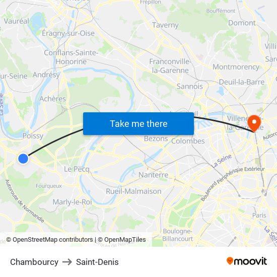 Chambourcy to Saint-Denis map