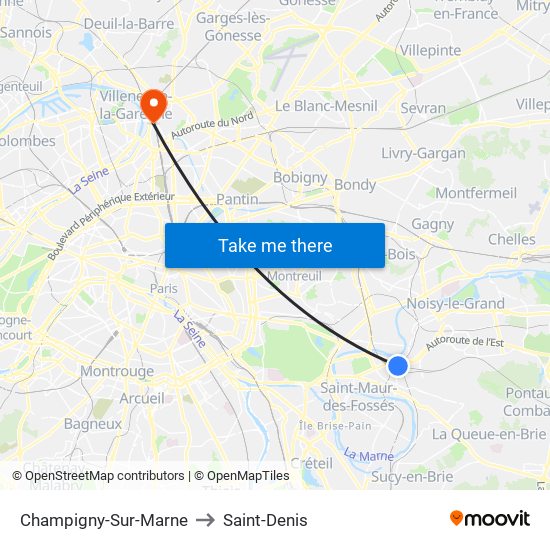 Champigny-Sur-Marne to Saint-Denis map