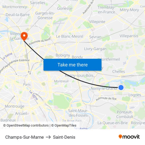 Champs-Sur-Marne to Saint-Denis map