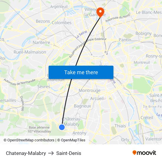 Chatenay-Malabry to Saint-Denis map