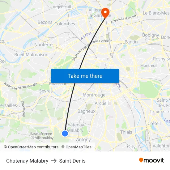 Chatenay-Malabry to Saint-Denis map