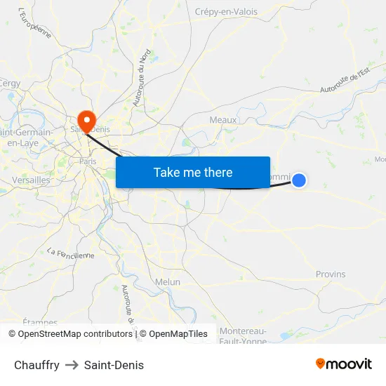 Chauffry to Saint-Denis map