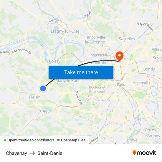 Chavenay to Saint-Denis map