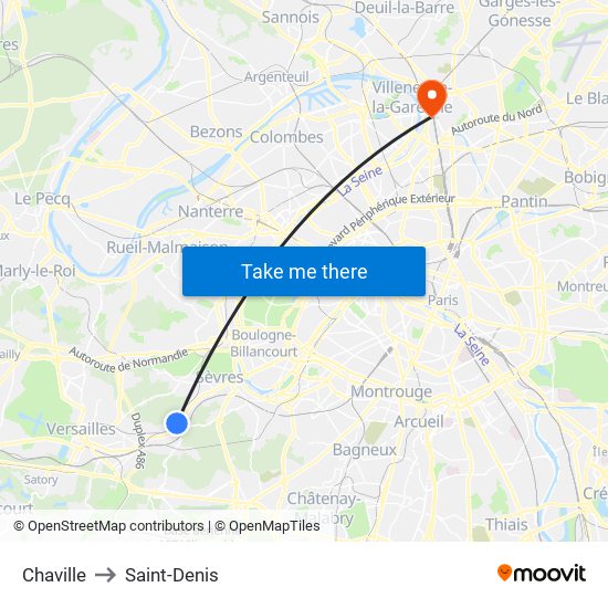 Chaville to Saint-Denis map
