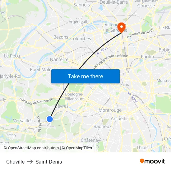 Chaville to Saint-Denis map