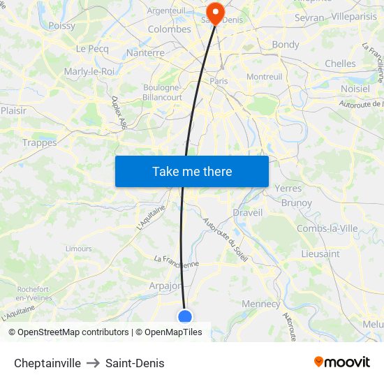 Cheptainville to Saint-Denis map