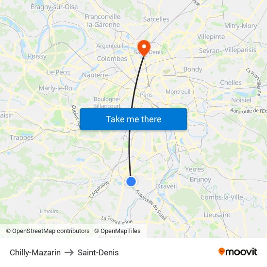 Chilly-Mazarin to Saint-Denis map