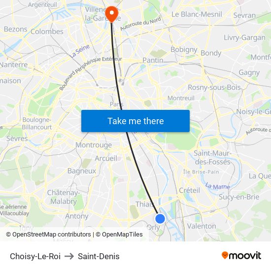 Choisy-Le-Roi to Saint-Denis map